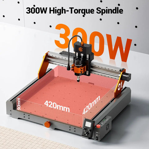 Heavy Hitter Desktop CNC Router Machine With 300W Spindle And Killer 0.01mm Precision Smart 4 Axis Controller close-up of spindle and dimensions.
