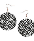 Black And White Grid Print Dangle Earrings For Women, lightweight faux PVC leather look, secure silver plated hooks.