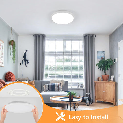 12 Inch LED Flush Mount Ceiling Light 24W Waterproof IP54 For Indoor And Outdoor Use No Fuss Surface Flat Round Fixture installed