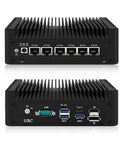 Silent Fanless Mini PC Powered By Core I3 8130U Processor With Six Rugged Network Ports, showcasing six 2.5G ethernet ports and compact design.