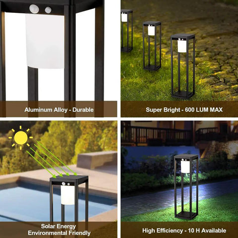 Outdoor Solar Floor Path Light With Motion Sensor Cordless Aluminum Garden Lamp For Deck And Yard in garden setting