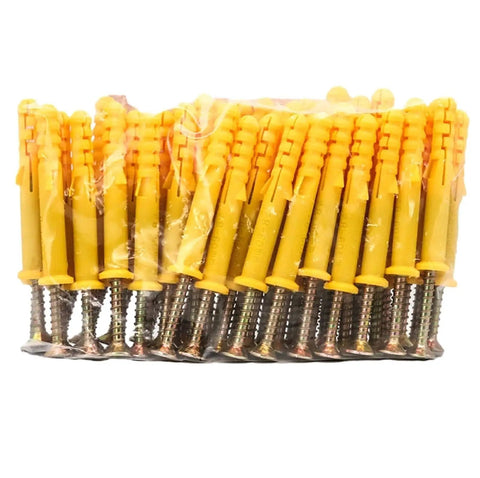 Self Tapping Screws Kit 200Pcs M8x40 M6x30 With Drywall Wall Anchors Yellow Zinc Plated Carbon Steel Built To Last No Pre Drill Needed Easy Install For Heavy Duty Shelves TV Mounts DIY Friendly yellow wall anchors and screws pack