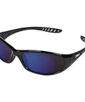 Hellraiser Safety Glasses With Blue Mirror Lenses And Black Frame For Outdoor Work, Lightweight Comfort, 12 Pairs Per Case