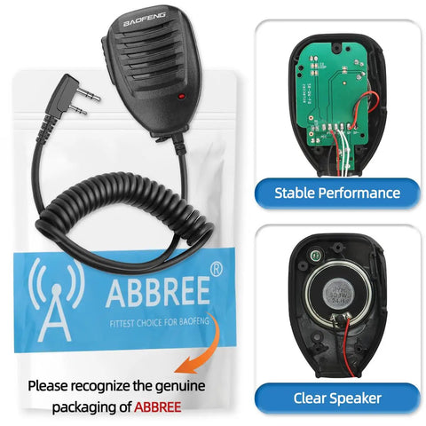 Walkie Talkie Microphone For UV 5R And Other Ham Radios With 3.5mm Jack And 360 Degree Stainless Steel Clip shown with package