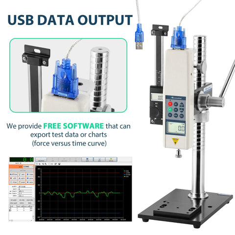 Beefy Digital Force Gauge With Lever Operated Test Stand, 70mm Stroke, Adjustable Mounting Plate From 3.9 To 12.6 Inches And Gauge Bottom Height From 1.5 To 10.2 Inches, HPB Precision Testing Tool For Serious Accuracy, USB output