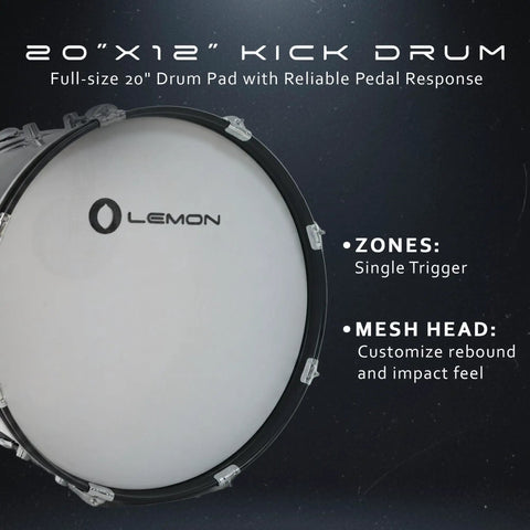 20x12 Kick Pad With Acoustic Wood Shell Single Zone Trigger Adjustable Tension Quiet Practice For Electronic Drums