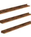 Three Piece Floating Wall Shelves Set With 47 Inch Long Ledges Raised Edge And Hidden Brackets Rustic Brown Dope Space Saver For Bathroom Kitchen Bedroom Office Living Room Decor And Display Storage. three rustic brown 47-inch floating wall shelves set