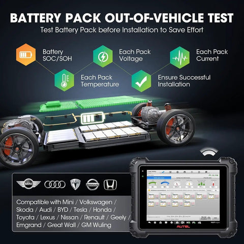 Battery pack out-of-vehicle test with diagnostic screen, showcasing voltage, temperature, and current for Pro Level Ev Diagnostic Tool For Hybrid And Electric Cars Delivering Slick Battery Analysis Killer High Voltage Testing Smooth Topology Mapping And Fast Code Scanning Built For Serious Garage Crews And Weekend Wrenches Craving Solid Results.
