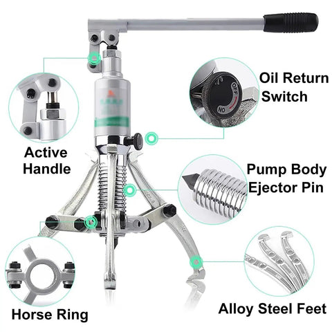 50 Ton Hydraulic Gear Puller Tool For Heavy Duty Bearing Separator And Removable Bushing Wheel Pullers with labeled components