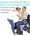 Caregiver using Gait Belt With 7 Padded Grab Handles For Safe Patient Lifts And Easy Transfers 350 Lb Capacity with wheelchair user