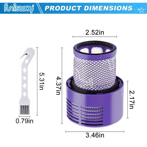 Dimensions of 2 Pack V10 Vacuum Replacement Filters With Cleaning Brush Included Compatible With V10 Cyclone Series V10 Animal.