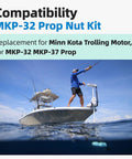 Angler using boat with MKP-32 prop nut kit, compatible with Minn Kota trolling motors, visible in action on water