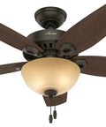42 Inch Indoor Ceiling Fan With LED Light In Bronze, Pull Chain Operation, Five Blades, Standard Ceiling Mount, Energy Efficient Bulbs