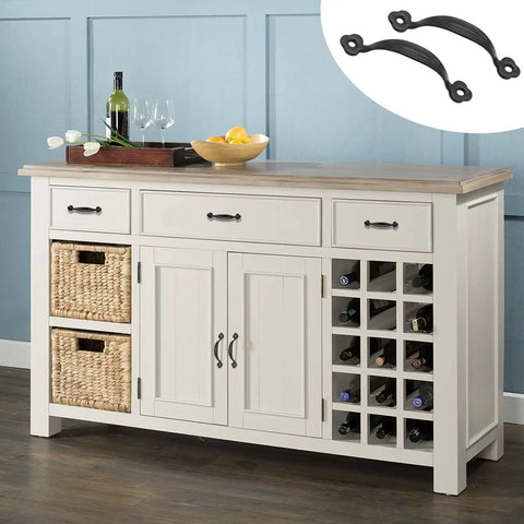 12 Pack Rustic Barn Door Handles Do It All Black 3 Inch Gate Pulls For Cabinets Closets Garage Drawers Indoor Outdoor Use 66mm Hole To Hole Screws Included displayed on white cabinet with wine storage