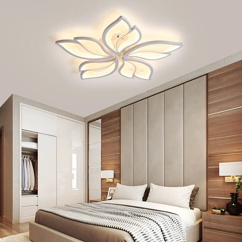 Flower Shaped Ceiling Light Dimmable Modern Ceiling Lamp With Remote Control LED Fixture for bedroom, white five petals