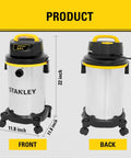 Lightweight 10 Pound Wet Dry Vacuum With 4 Peak HP Power, 4 Gallon Stainless Steel Vacuum for garage and workshop use, front and back view