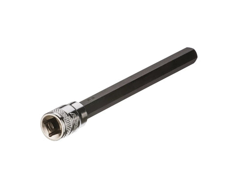 Extra Long Hex Bit With Three Eighth Inch Drive For Max Torque, S2 Tool Steel, CNC Machined Ends, 6 Inch Length shown on white background