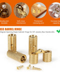 8 Pcs Brass Hidden Barrel Hinges 8 Mm Concealed Furniture Fittings With 180 Degree Opening For Jewelry Boxes Cabinets And Wood Craft Invisible Hardware For Wood Projects Durable Brass Hardware Set, showcasing close-up of brass hinges and screws