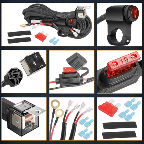 Two Lead Wiring Harness Kit For Motorcycle ATV Snowmobile With Handlebar Switch 12V 40A Relay Fuse Plug And Play Waterproof Nylon Wiring Harness For LED Light Bars Fog Lights Driving Lights Pods