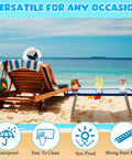 Foldable Beach Table For Picnics And Camping, Portable Aluminum Side Table With Carry Bag, Compact 16x11x5 Inches, Navy Striped Design