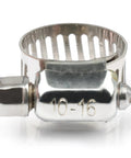 Stainless steel hose clamp, front view, adjustable 10-16 mm