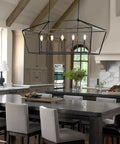 Black Farmhouse Chandelier With Five Lights For Kitchen Island And Dining Room Industrial Height Adjustable Hanging Pendant Lights Metal E12 Rustic Fixture For Dining Area No Bulbs Included Industrial Chic Vibe over dining table in modern kitchen