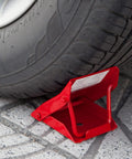 Beefy Foldable Steel Wheel Chocks Pair, Heavy Duty Red Tire Stops, Heat Treated Drop Forged for cars, SUVs, and trucks