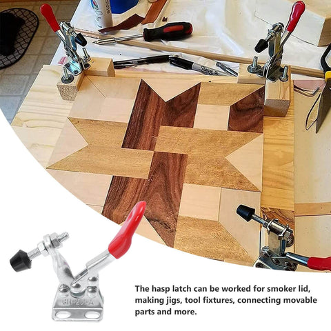 Four Piece Quick Toggle Clamps Set For Horizontal Push-Pull Fast Locking, woodworking project secured with steel clamps