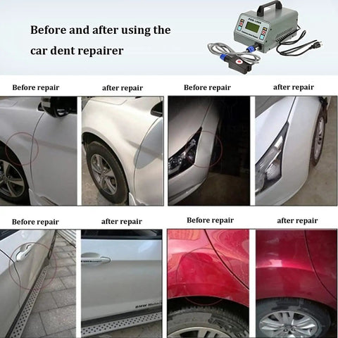 Before and after results of using Paintless Dent Removal Kit For Cars With Induction Heater Hotbox Auto Dent Puller Tools