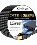 Cat 8 Ethernet Cable 15 Foot Braided High Speed Network Cable With RJ45 Connector for modem router gaming PC indoor outdoor 40Gbps 2000MHz