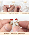 Steps showing how to use the 70 Pack Locking Pin Backs Metal Seals For Badges Brooches And Enamel Pins with close-up instructions.