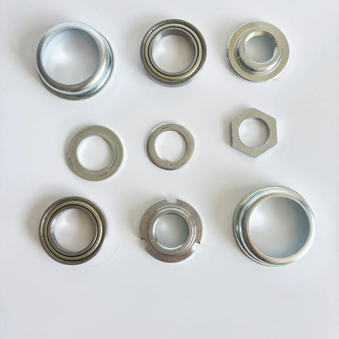 2 Inch Cup Bottom Bracket Set For One Piece Crank Bikes With 6906Z Sealed Bearings, 15/16 Inch By 24 Threaded Cups, 51.5mm Cup Size, Silver Finish, Nine Piece Pack, Fits Most Beach Cruisers And Standard Bicycles