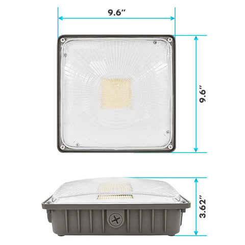 Canopy LED Light 70W 8890 Lumens 3 Color Temperature 3000K 4000K 5000K IP65 Waterproof Outdoor Ceiling Fixture dimensions