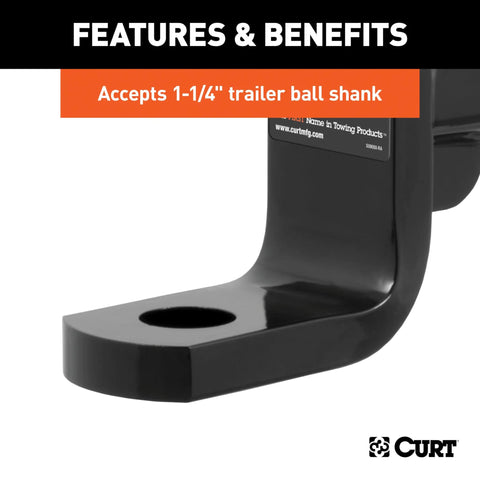 Beefed Up 2 Inch Receiver Ball Mount With One And One Quarter Inch Ball Hole, Six And Three Quarter Inch Rise, Hollow Shank