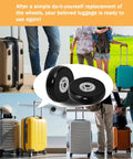 Luggage Wheel Replacement Kit For Suitcases And Trolleys 2.13 Inch Diameter 54mm Eight Silent Wheels displayed with suitcases