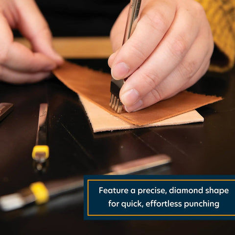 Diamond Leather Stitching Chisel Set With Color Coded 4mm Hole Punch Kit For Hand Sewing And Saddle Stitching in use