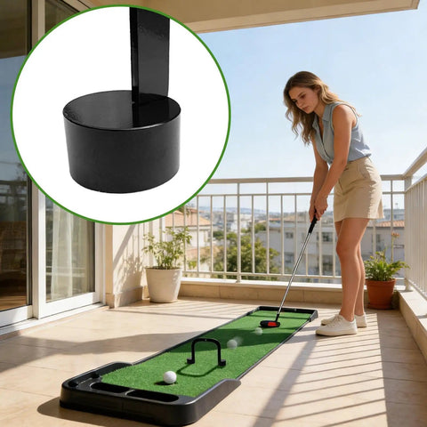 Woman practicing on balcony with Golf Swing Alignment And Putting Gate Training Aid For Indoor Practice Elevate Accuracy And Muscle Memory