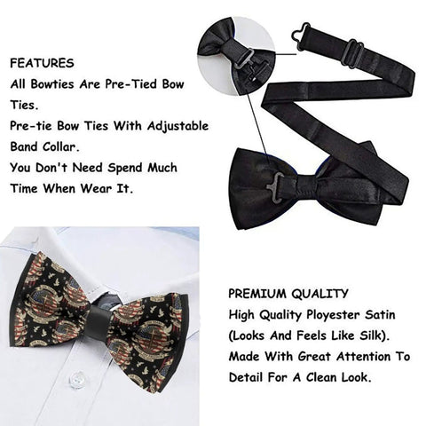Luxury Satin Bow Tie For Gentlemen Pre Tied Adjustable For Business Office Graduation Gift Accessory With Patriotic Faith Freedom Tree Cross American Flag 250 Years Design