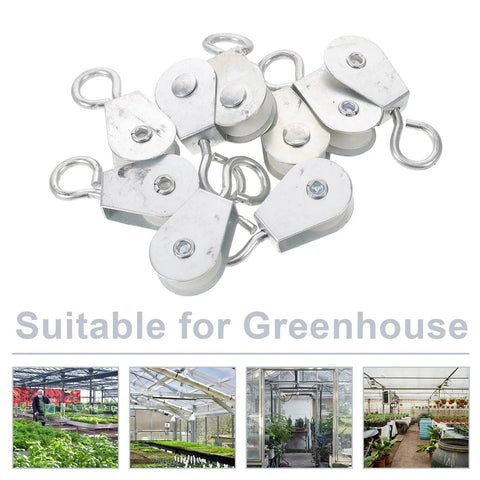20 Piece Small Single Pulley Block Kit With Wheel Bearing Inside Cable Rollers For Hanging Rope And Greenhouse Ventilation System All In One Heavy Duty Cable Pulley Block For Agriculture, silver metal pulleys for greenhouse use