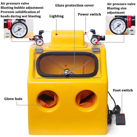 Pro-Grade Heavy Duty Sand Blaster Cabinet For Wet And Dry Processing With Adjustable Air Pressure, Two-Hand Operation