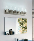 6 Light Vanity Light Fixture For Bathroom Over Mirror With Bubble Shade, LED White Light 6000K, Modern Brushed Nickel Finish