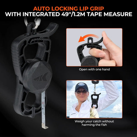 Auto locking lip grip from 7 Piece Fishing Tool Kit With Rechargeable 65Lb Digital Fish Scale, Lip Grip And Tape Measure.