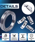Product image of 304 Stainless Steel Hose Clamp Assortment Kit with 12 Ft Metal Strap and 8 Stronger Fasteners displayed.