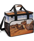 Desert Rest Small Cooler Bag For Men And Women, Insulated Lunch Tote with foil lined interior, camels print on oxford fabric