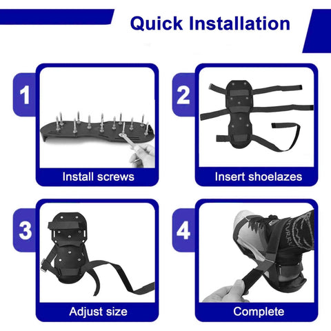 Step-by-step installation of One Size Fits All Lawn Aerator Shoes With Heavy Duty Spikes And Velcro Straps for easy aeration
