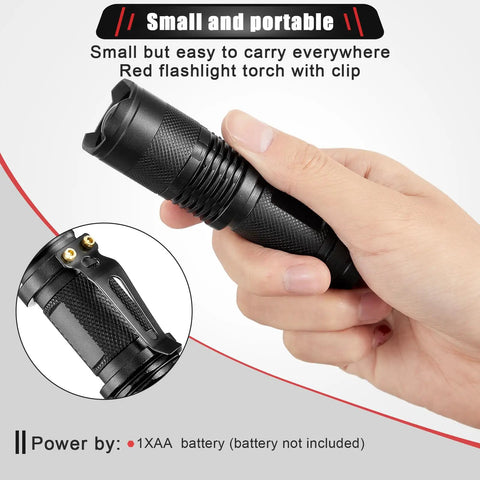 Hand holding Red Light Flashlight With One Mode LED Torch Scalable Red Lens Filter Built For Night Astronomy Aviation Beach Safety And Dope Outdoors Gear For Late Night Hiking And Observing Pack Of 4