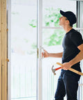 Person installing Drop In Sliding Patio Door Handle Set With Mortise Lock White Zinc Diecast on a patio door.