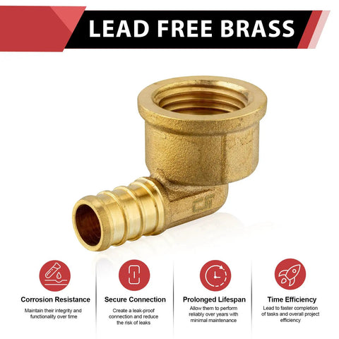 10 Pack Pex Crimp Fittings Top Notch Half Inch Female NPT Elbow Brass Lead Free For Pex B C Tubing Works With Clamp And Copper Crimp Rings ASTM F1807 NSF ANSI 61 NSF 372
