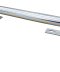 Beefy Galvanized Steel Roller Bracket For One Quarter Inch Round Axle Support shown with slotted mounting holes for 3/8 inch bolts