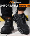 Steel Toe Work Shoes For Men That Are Built Tough For Construction And Warehouse Jobs Lightweight Safety Footwear With Max Impact Protection Smash Proof Comfort And Indestructible Durability For Industrial Use, black, side view